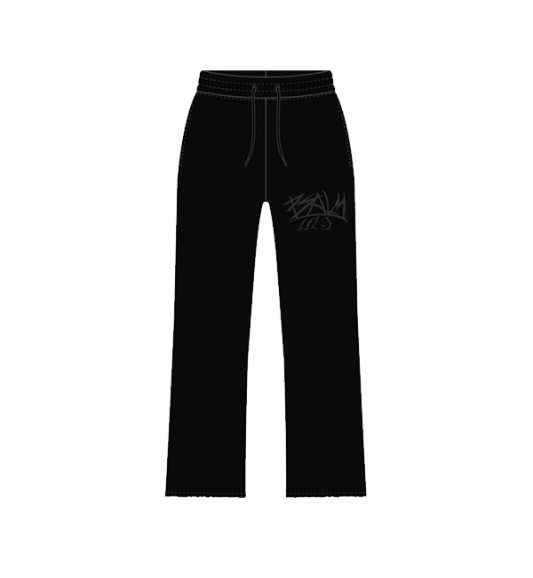 Black pants with a logo on a white background